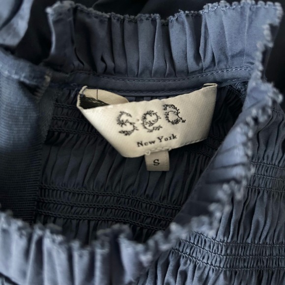 Sea New York Marlene Tunic Mini Dress Smocked Ruffle Blue Cotton Blend Sz Small - Picture 5 of 6